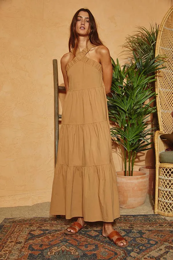 Halter Neck Tiered Midi Dress