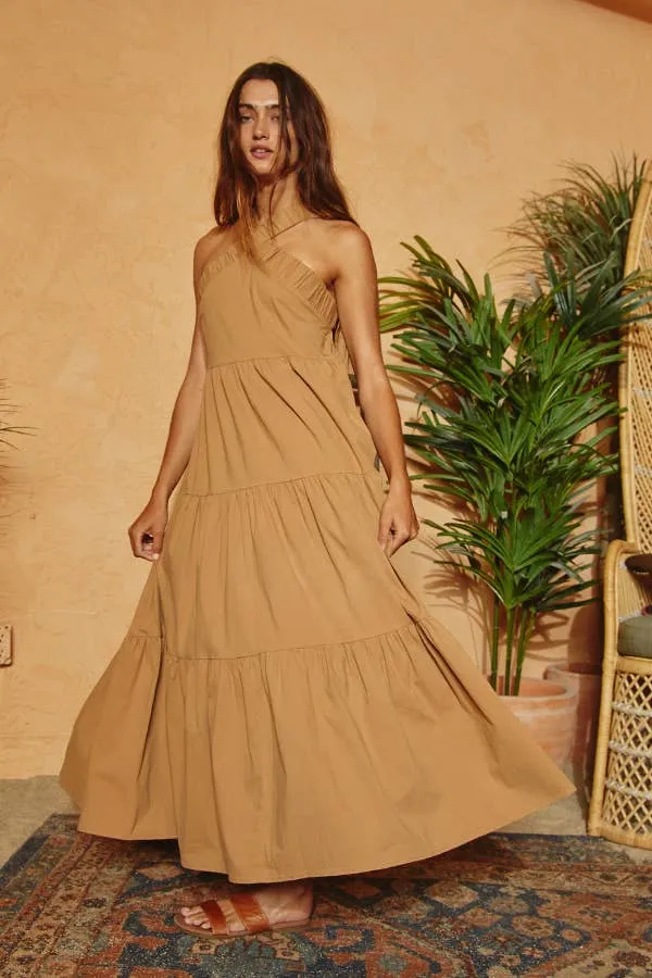 Halter Neck Tiered Midi Dress