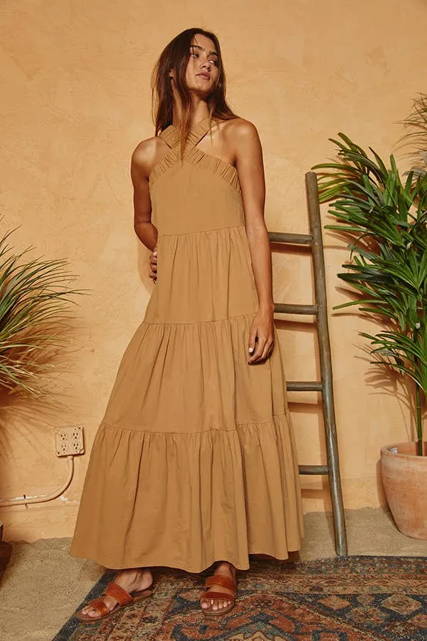Halter Neck Tiered Midi Dress