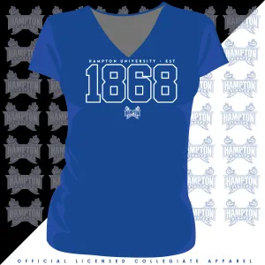 Hampton U | Vintage EST 1868 Royal Blue V-NECK Ladies Tees (**)
