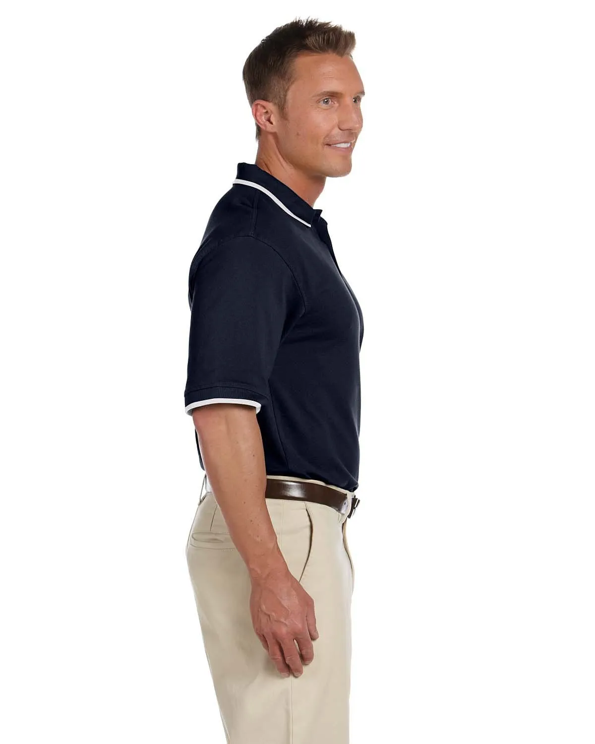 Harriton Pique Knit Polo Shirt with Tipped Collar