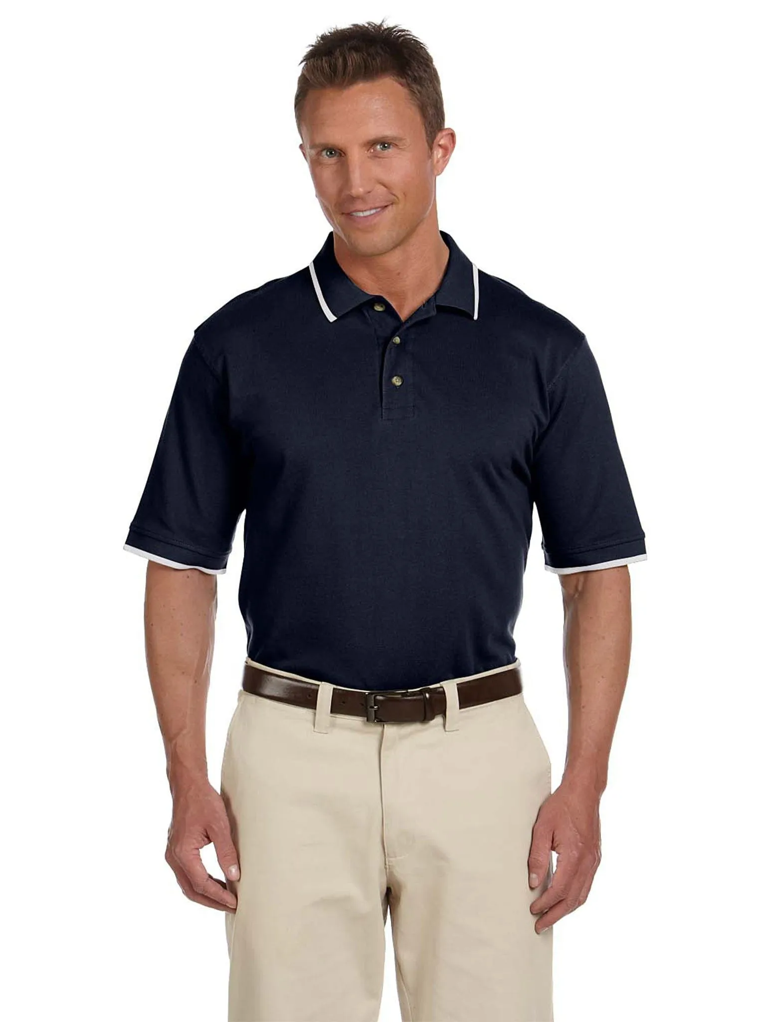 Harriton Pique Knit Polo Shirt with Tipped Collar