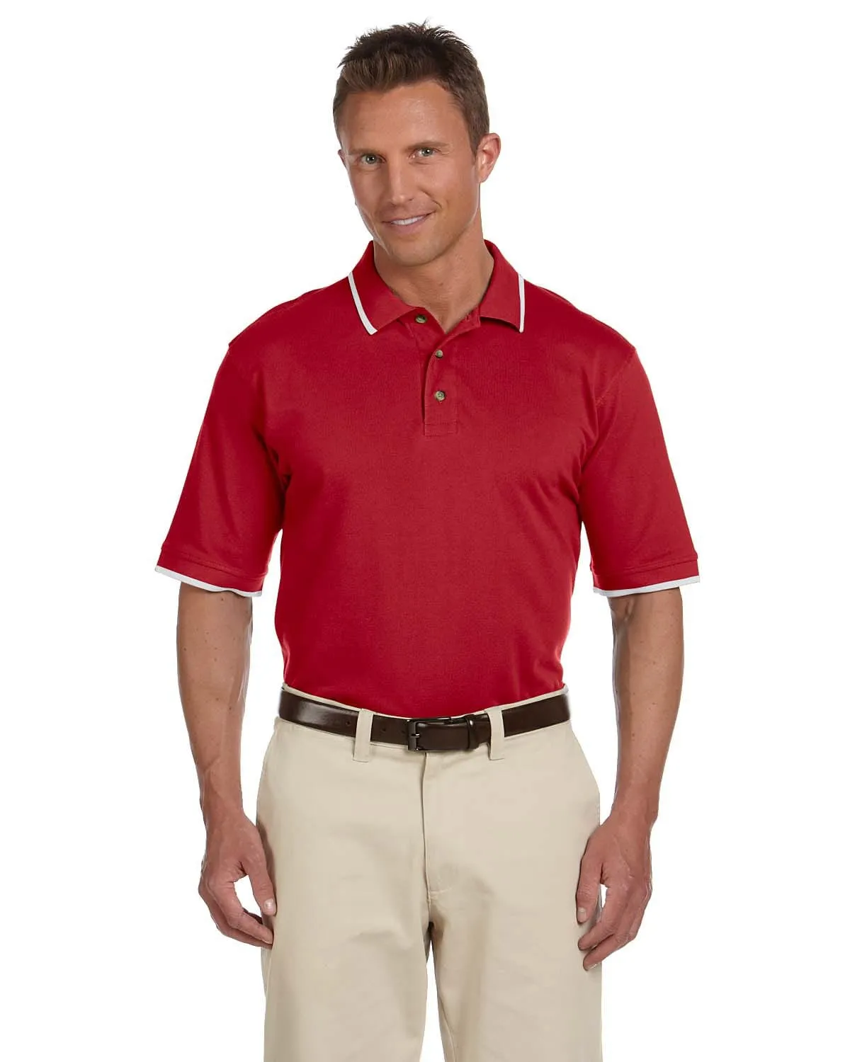 Harriton Pique Knit Polo Shirt with Tipped Collar
