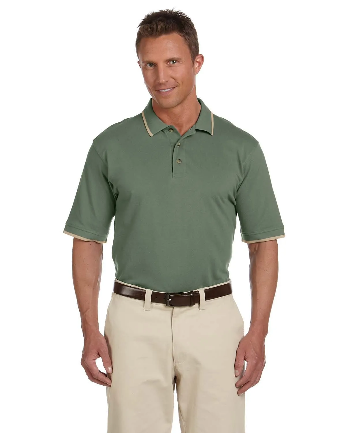 Harriton Pique Knit Polo Shirt with Tipped Collar