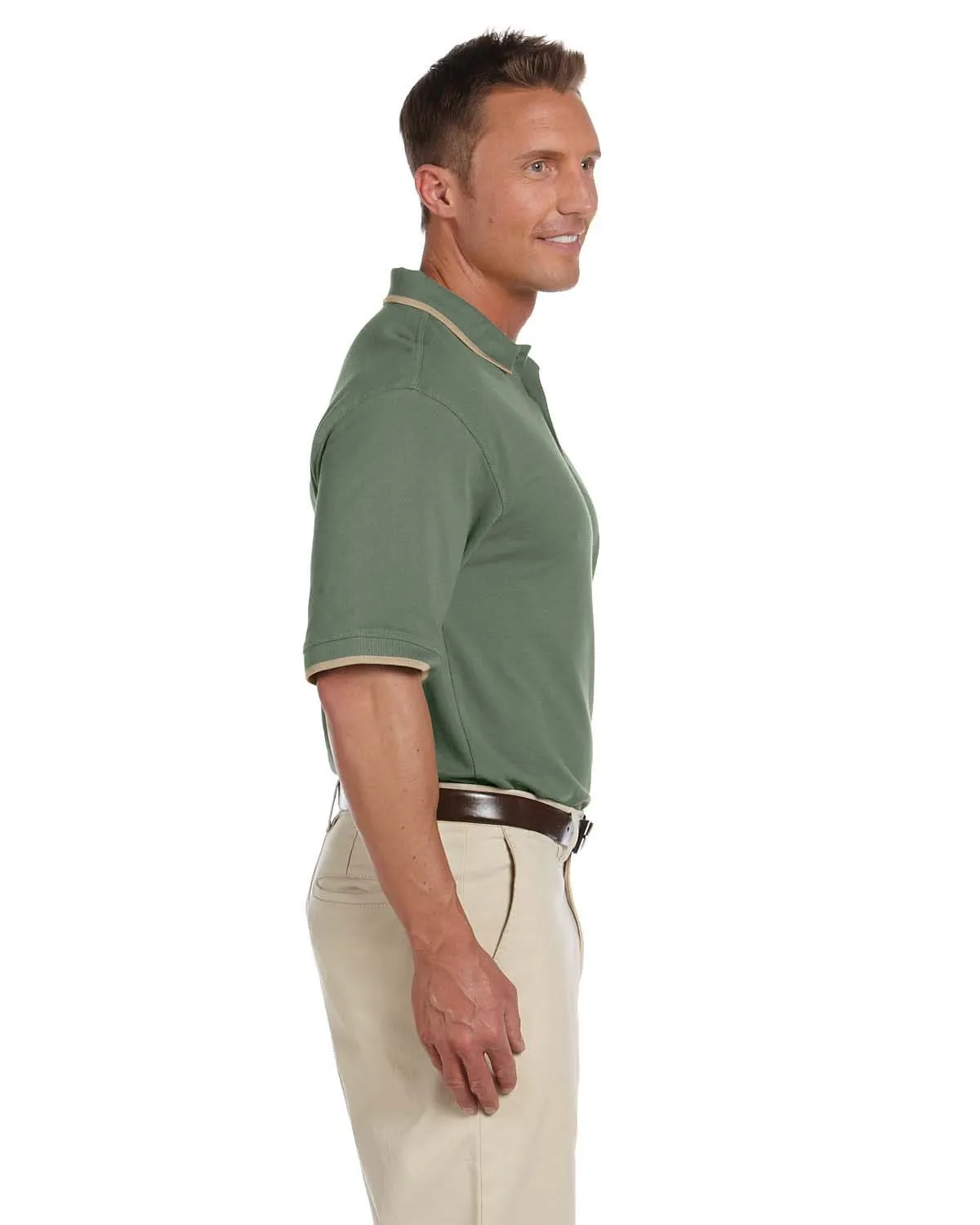 Harriton Pique Knit Polo Shirt with Tipped Collar