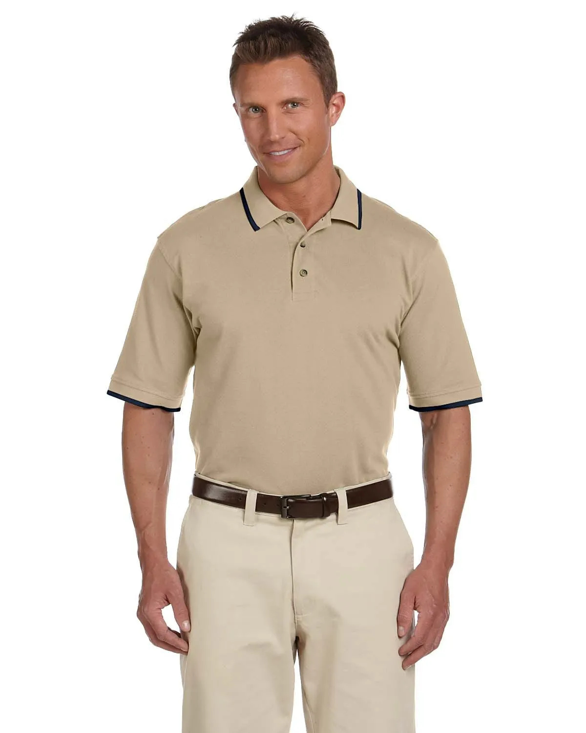 Harriton Pique Knit Polo Shirt with Tipped Collar