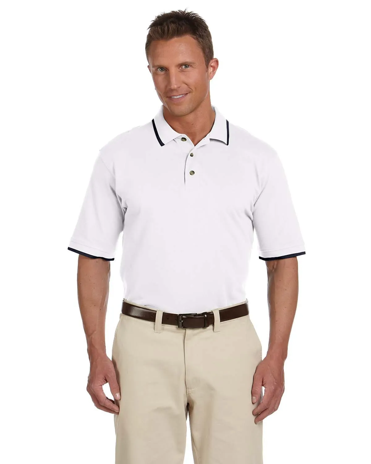 Harriton Pique Knit Polo Shirt with Tipped Collar