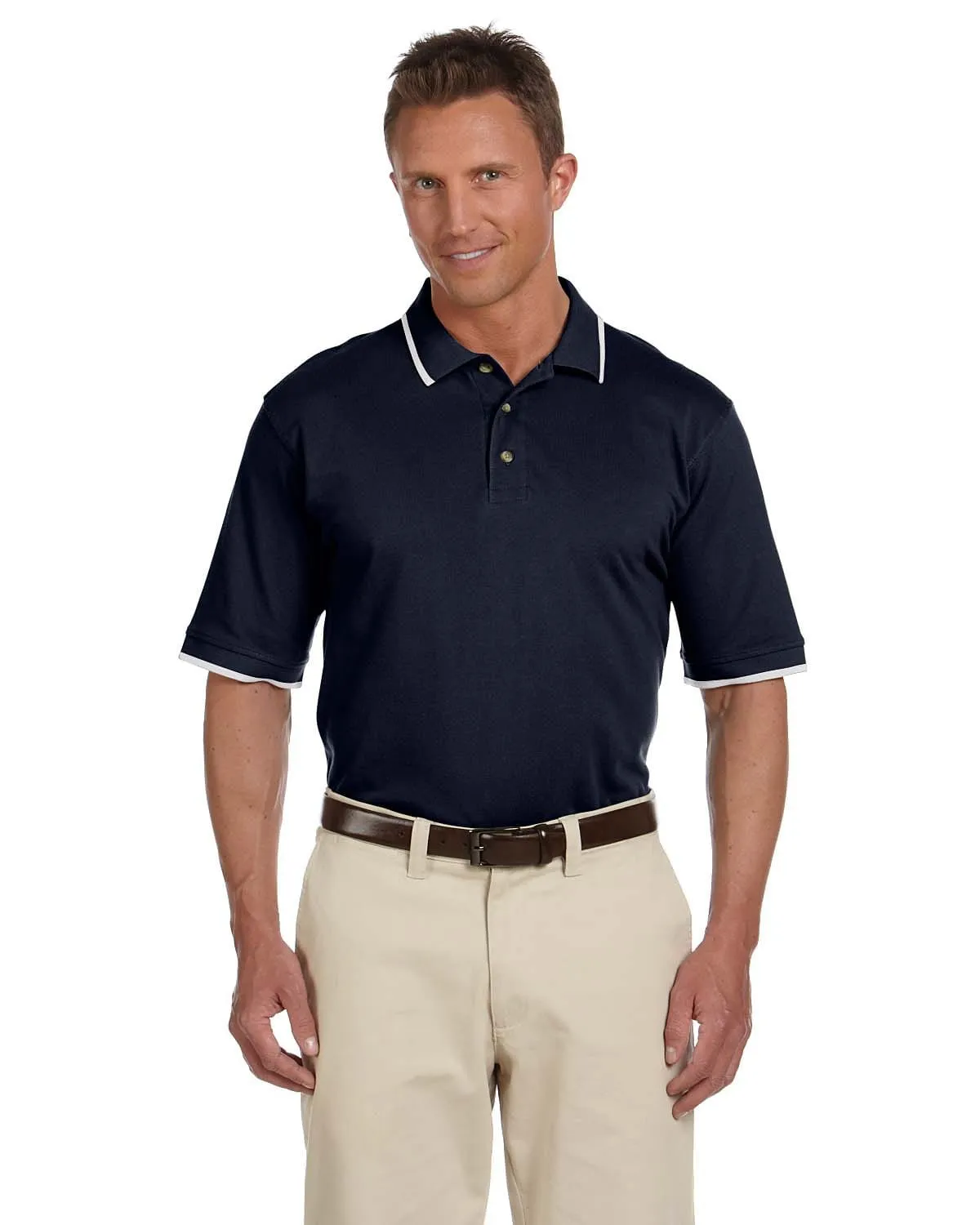 Harriton Pique Knit Polo Shirt with Tipped Collar