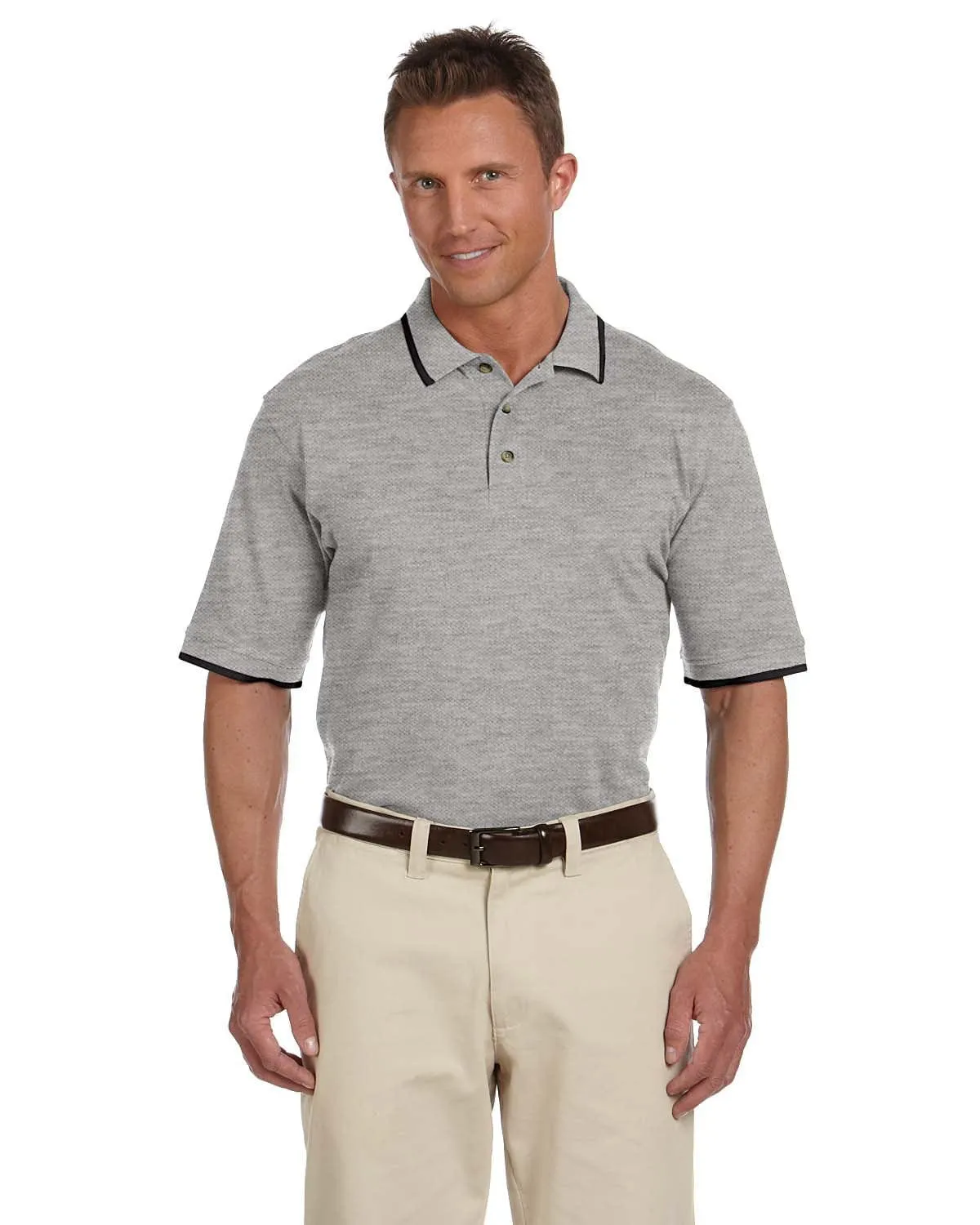 Harriton Pique Knit Polo Shirt with Tipped Collar