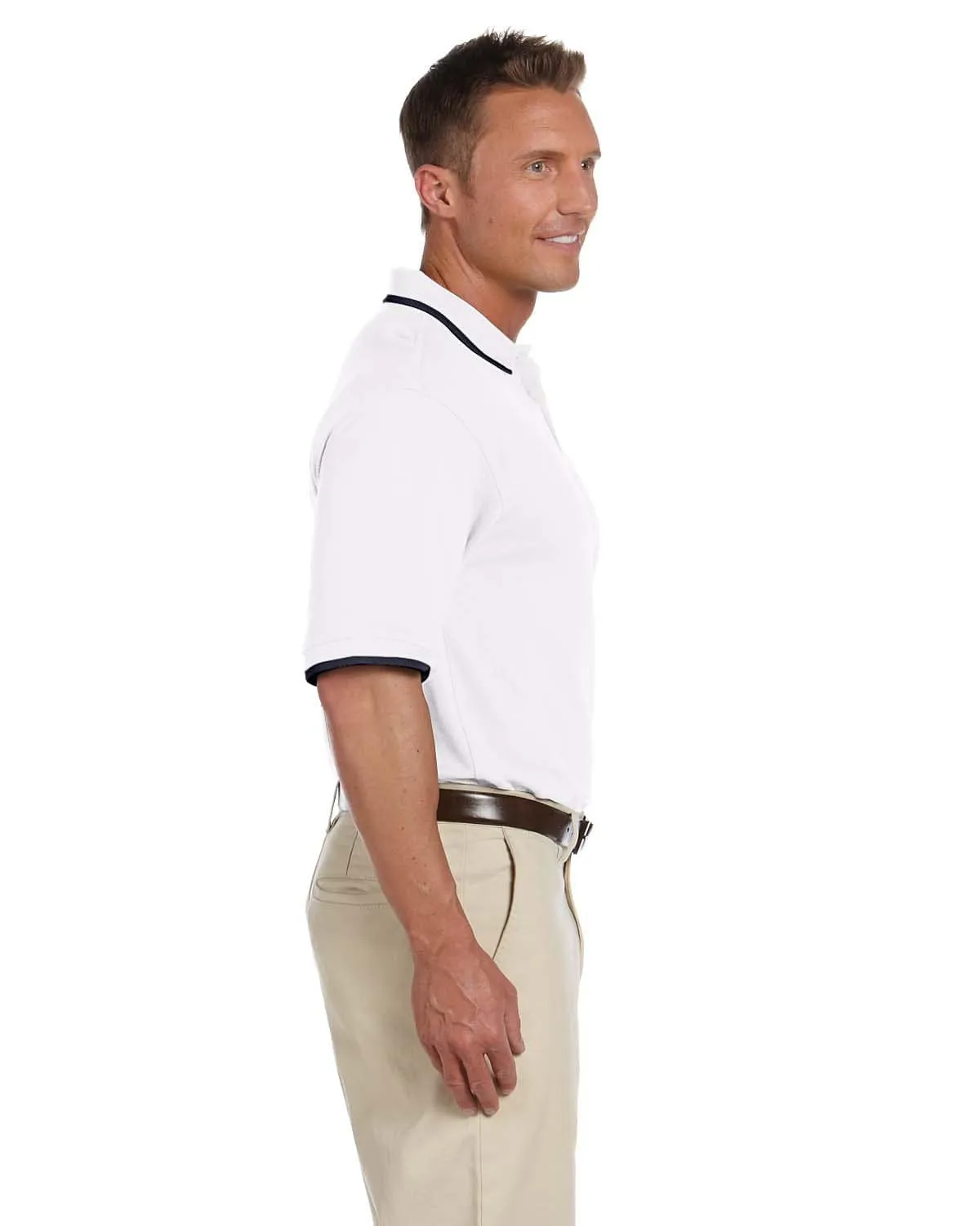 Harriton Pique Knit Polo Shirt with Tipped Collar