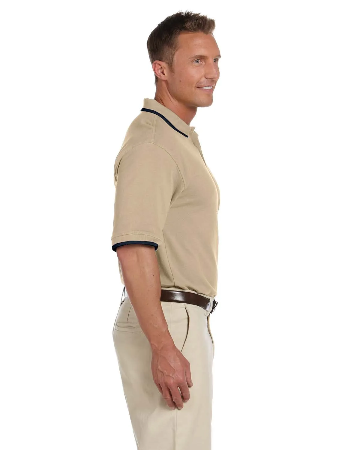 Harriton Pique Knit Polo Shirt with Tipped Collar
