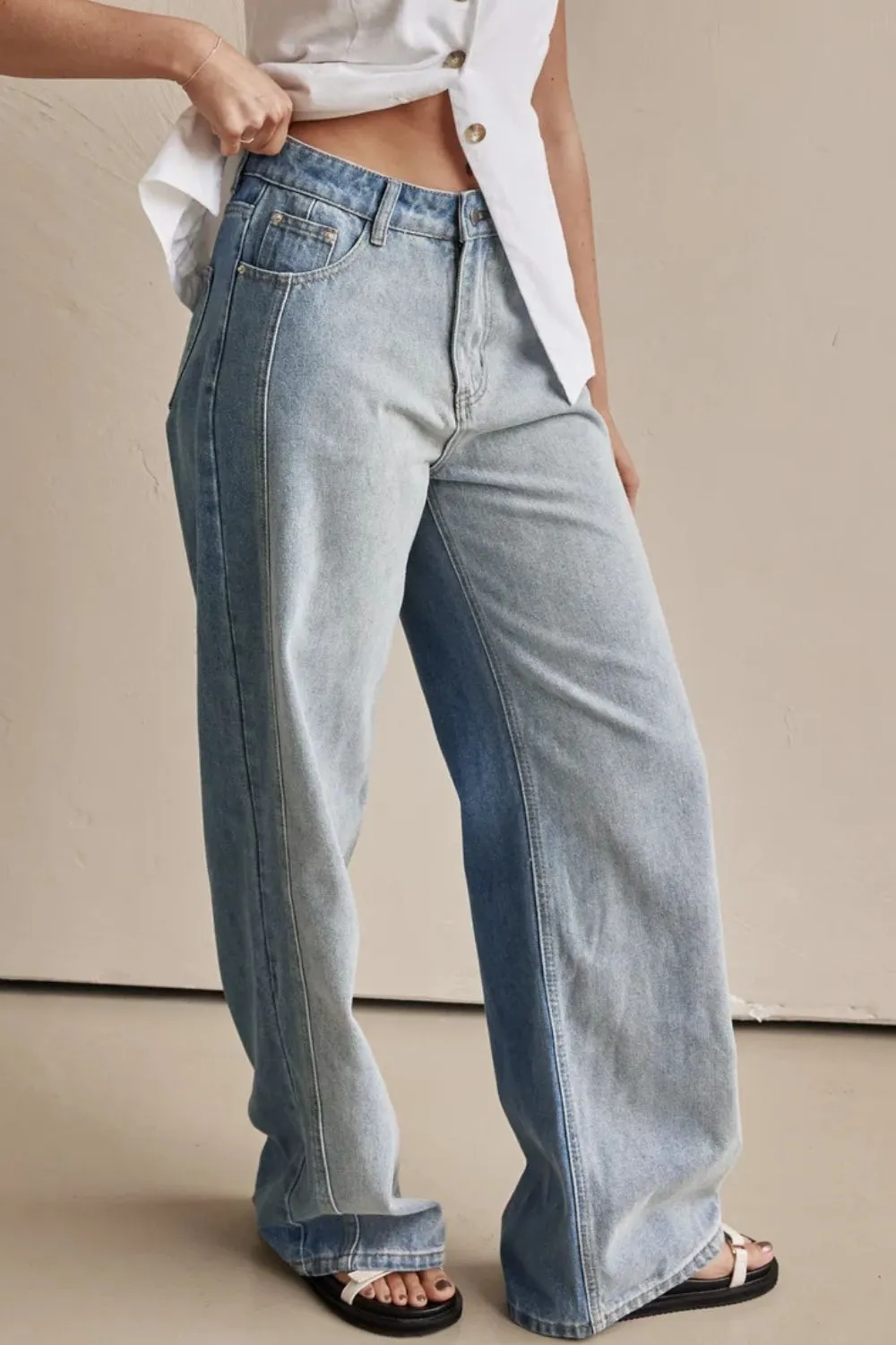 Hazel Blues® |  Contrast Straight Leg Jeans with Pockets