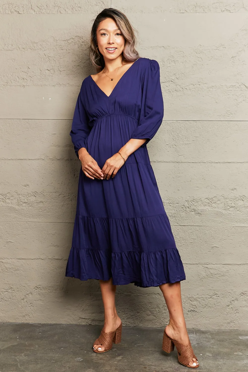 Hazel Blues® |  Tied Backless Tiered Midi Dress