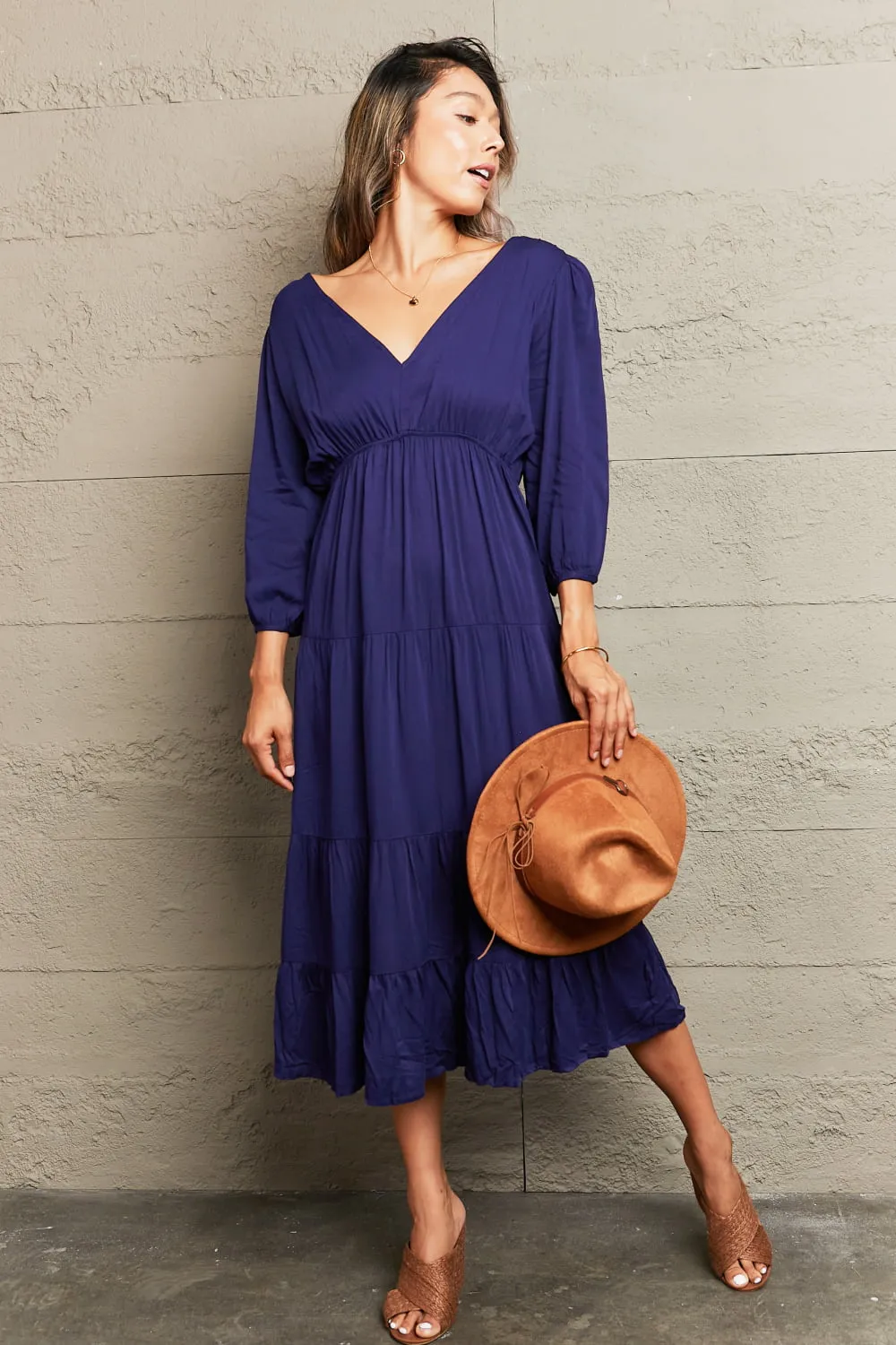 Hazel Blues® |  Tied Backless Tiered Midi Dress