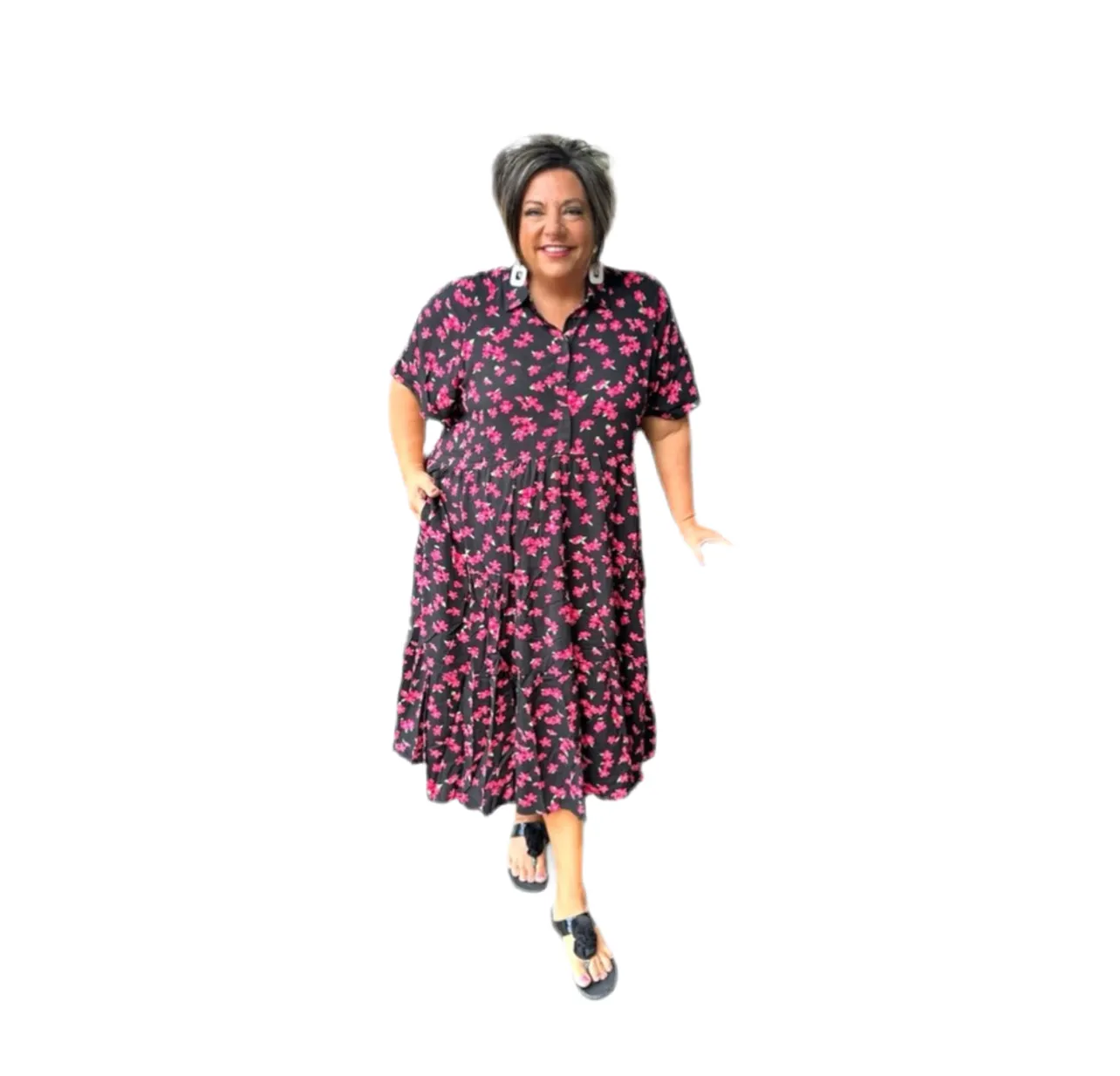 Helene - Black Pink Ditsy Floral