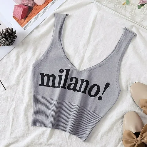 HELIAR Tops Women Sexy Crop Tops Deep V Neck Lettering milano! Camis