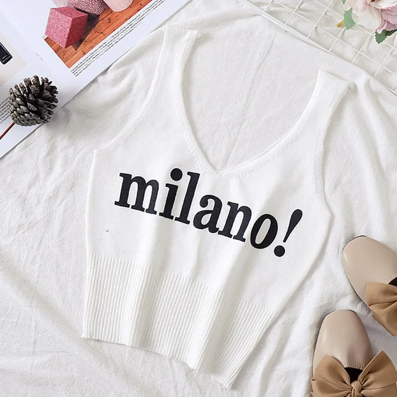HELIAR Tops Women Sexy Crop Tops Deep V Neck Lettering milano! Camis