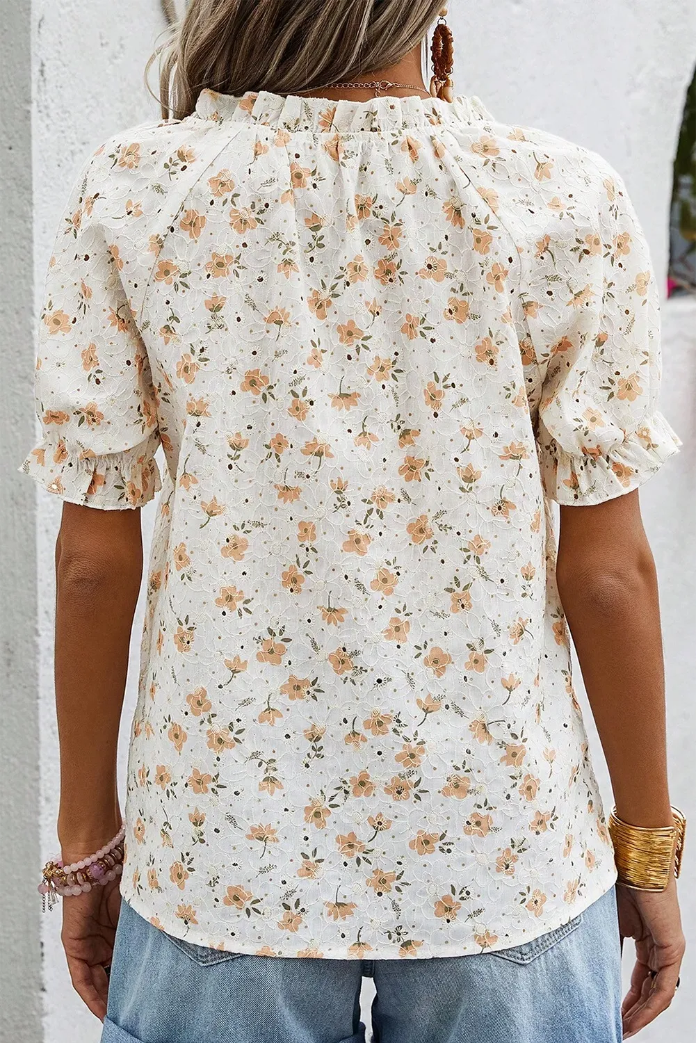 Hemsley, V Neck Puff Sleeve Floral Blouse