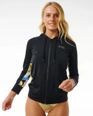 High Tide UV Zip Through Long Sleeve Rash Vest - Black