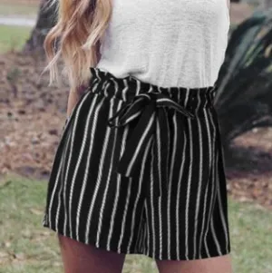 High Waist Bow Decor Striped Paperbag Shorts