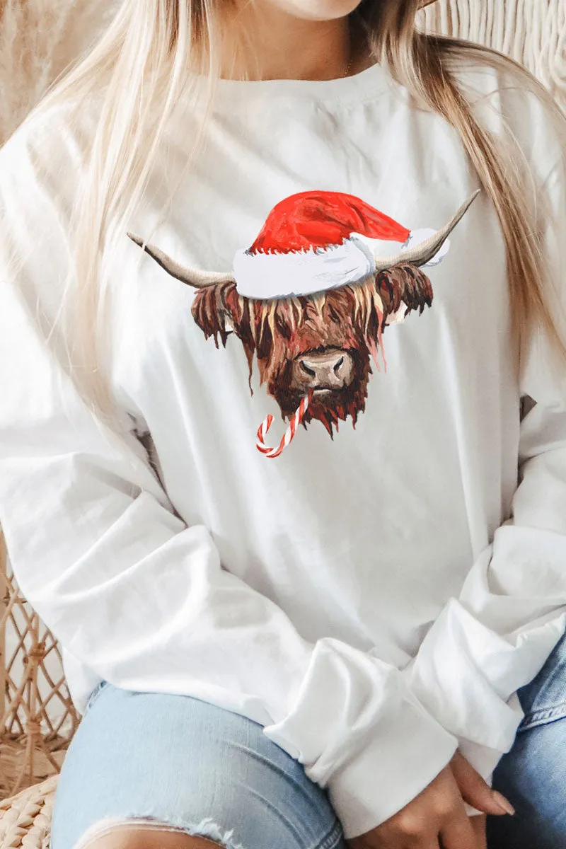 Highland Cow Christmas Heavy Cotton Long Sleeve Adult T-Shirt