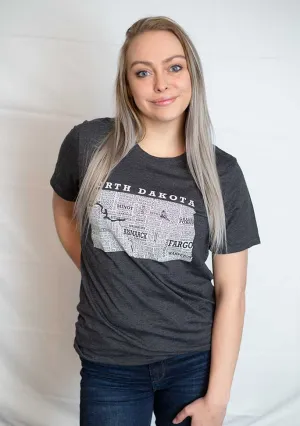 Hometown North Dakota Short Sleeve Tee Shirt-Crew Neck/V-neck - Dark Grey Heather
