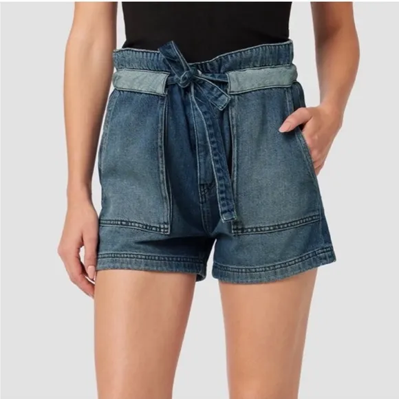 Hudson Belted Paperbag Denim Shorts In Heatwave 31