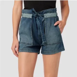 Hudson Belted Paperbag Denim Shorts In Heatwave 31