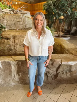 Ivory Collared Short Sleeve Button Down Top