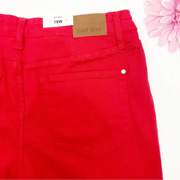 Judy Blue 90’s High Rise Straight Leg Garment Dyed Jeans Red