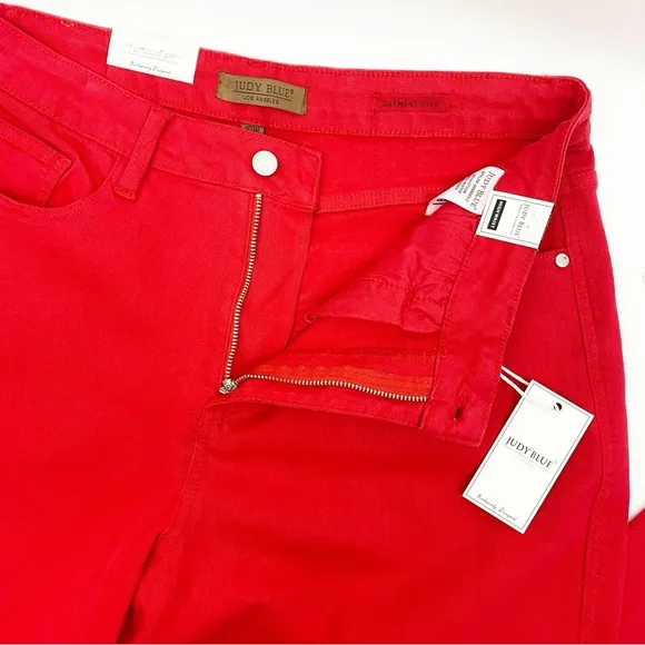 Judy Blue 90’s High Rise Straight Leg Garment Dyed Jeans Red
