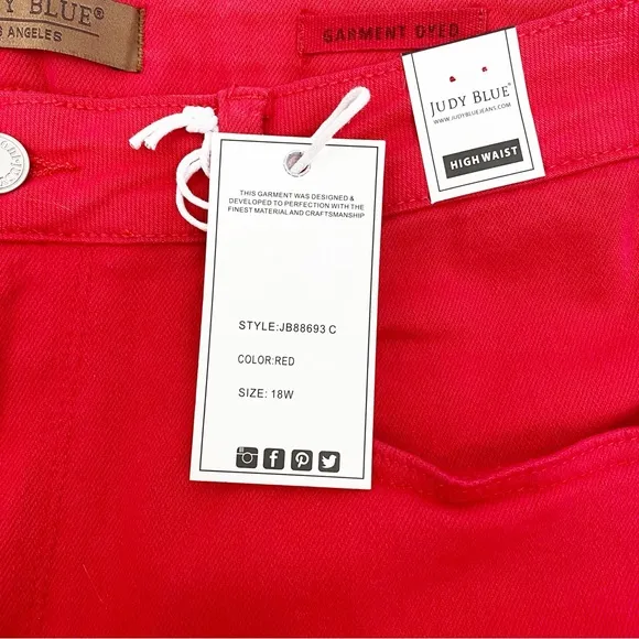 Judy Blue 90’s High Rise Straight Leg Garment Dyed Jeans Red