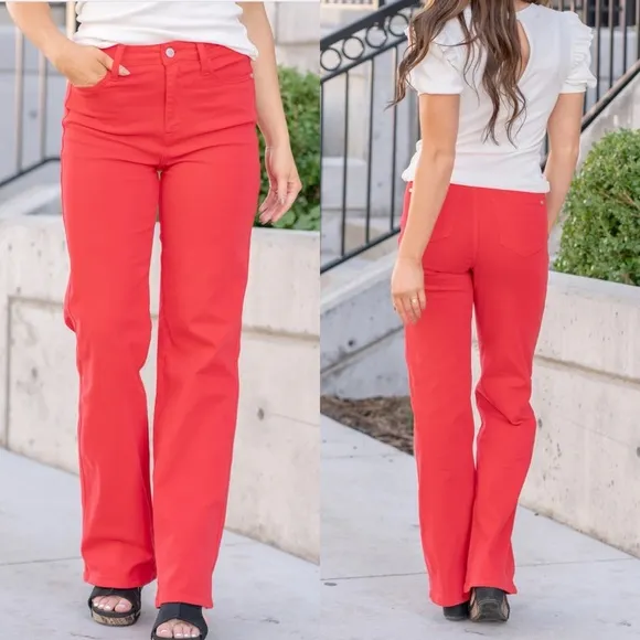 Judy Blue 90’s High Rise Straight Leg Garment Dyed Jeans Red