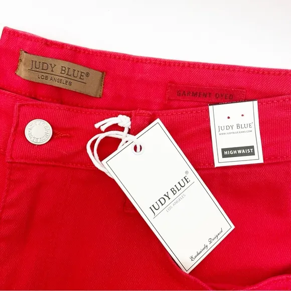 Judy Blue 90’s High Rise Straight Leg Garment Dyed Jeans Red