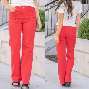 Judy Blue 90’s High Rise Straight Leg Garment Dyed Jeans Red