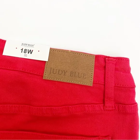 Judy Blue 90’s High Rise Straight Leg Garment Dyed Jeans Red