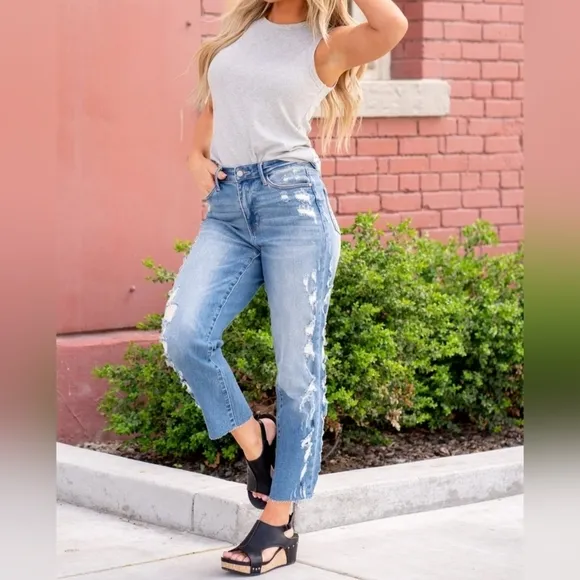Judy Blue High Rise Straight Cropped Jeans Size 3/26 Women's 4/6 Rare Unique