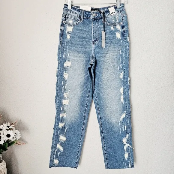 Judy Blue High Rise Straight Cropped Jeans Size 3/26 Women's 4/6 Rare Unique
