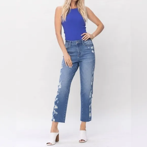Judy Blue High Rise Straight Cropped Jeans Size 3/26 Women's 4/6 Rare Unique