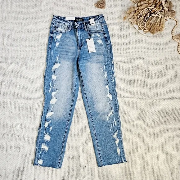 Judy Blue High Rise Straight Cropped Jeans Size 3/26 Women's 4/6 Rare Unique