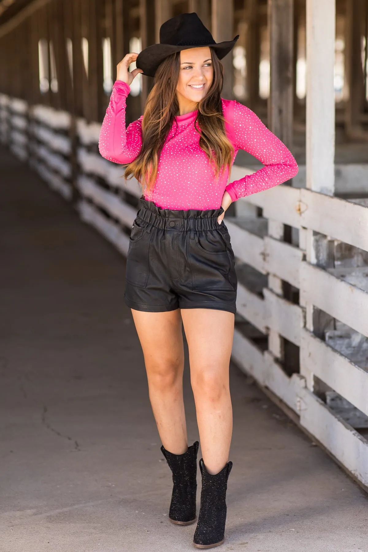Kancan Black Vegan Leather Paperbag Shorts