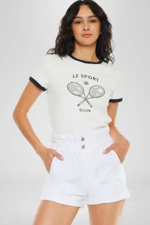 KanCan White Denim Paperbag Shorts