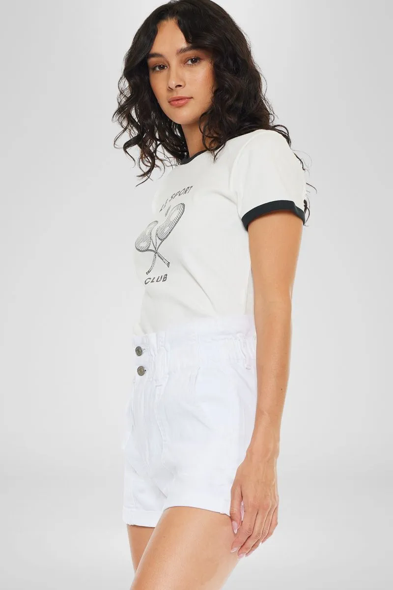 KanCan White Denim Paperbag Shorts