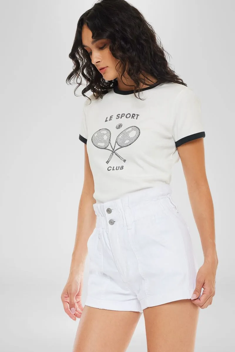 KanCan White Denim Paperbag Shorts