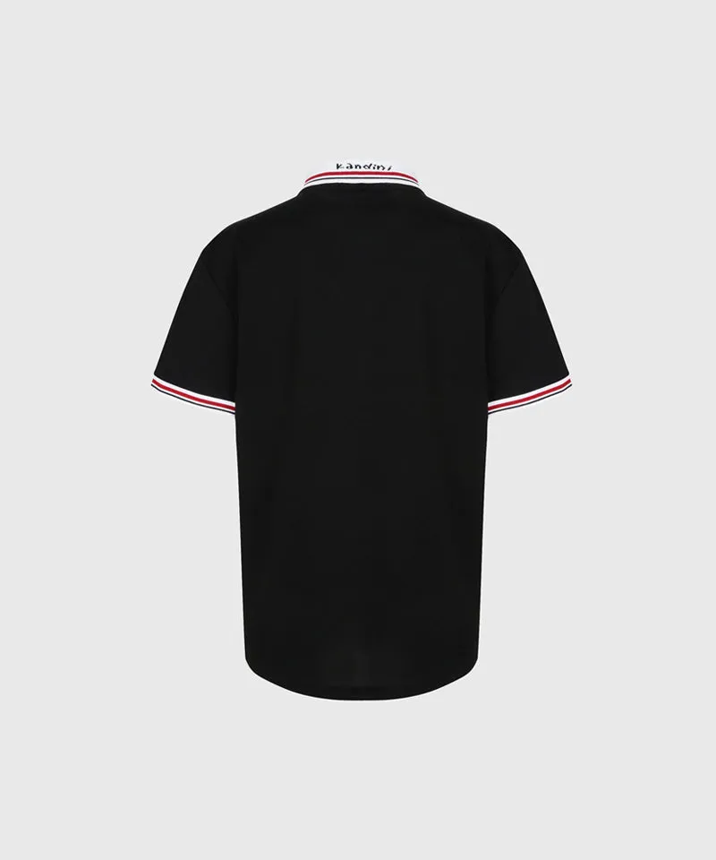 KANDINI Jacquard Collar Pique T-Shirt - Black