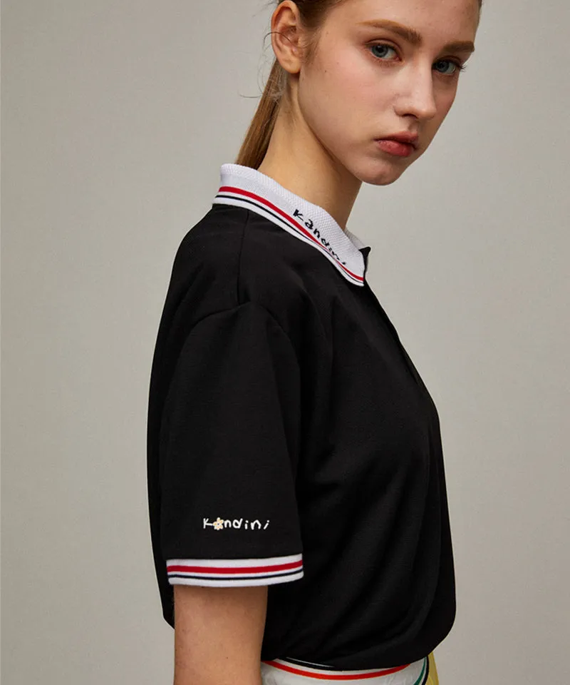 KANDINI Jacquard Collar Pique T-Shirt - Black
