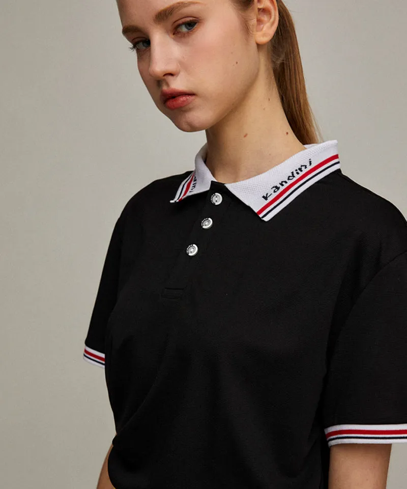 KANDINI Jacquard Collar Pique T-Shirt - Black
