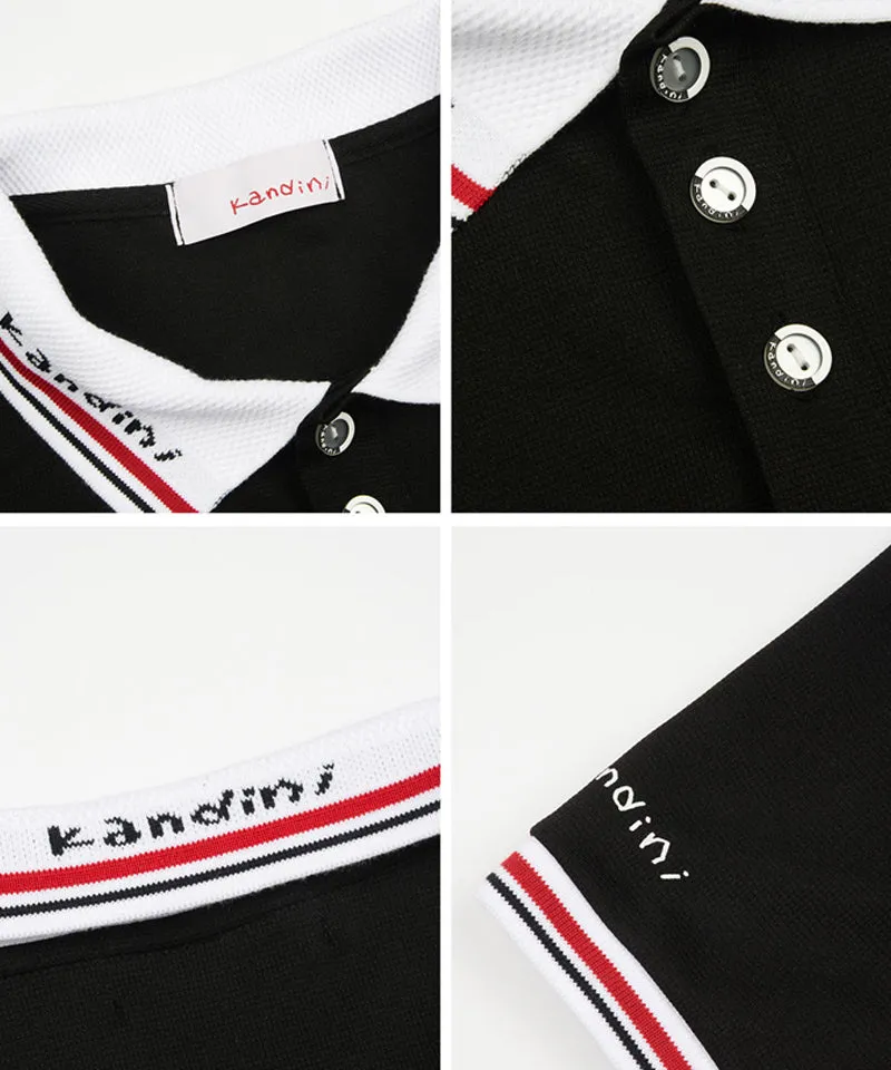 KANDINI Jacquard Collar Pique T-Shirt - Black