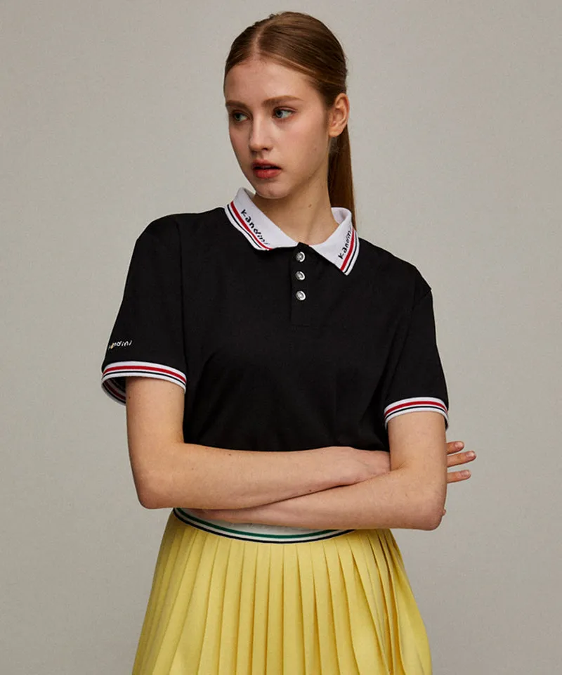 KANDINI Jacquard Collar Pique T-Shirt - Black