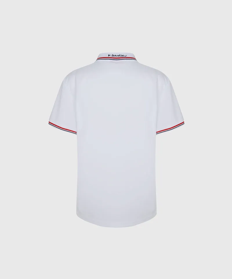 KANDINI Jacquard Collar Pique T-Shirt - White